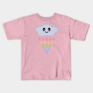 Kawaii Cute Raining Rainbow Rain Cloud in Pink Kids T-Shirt